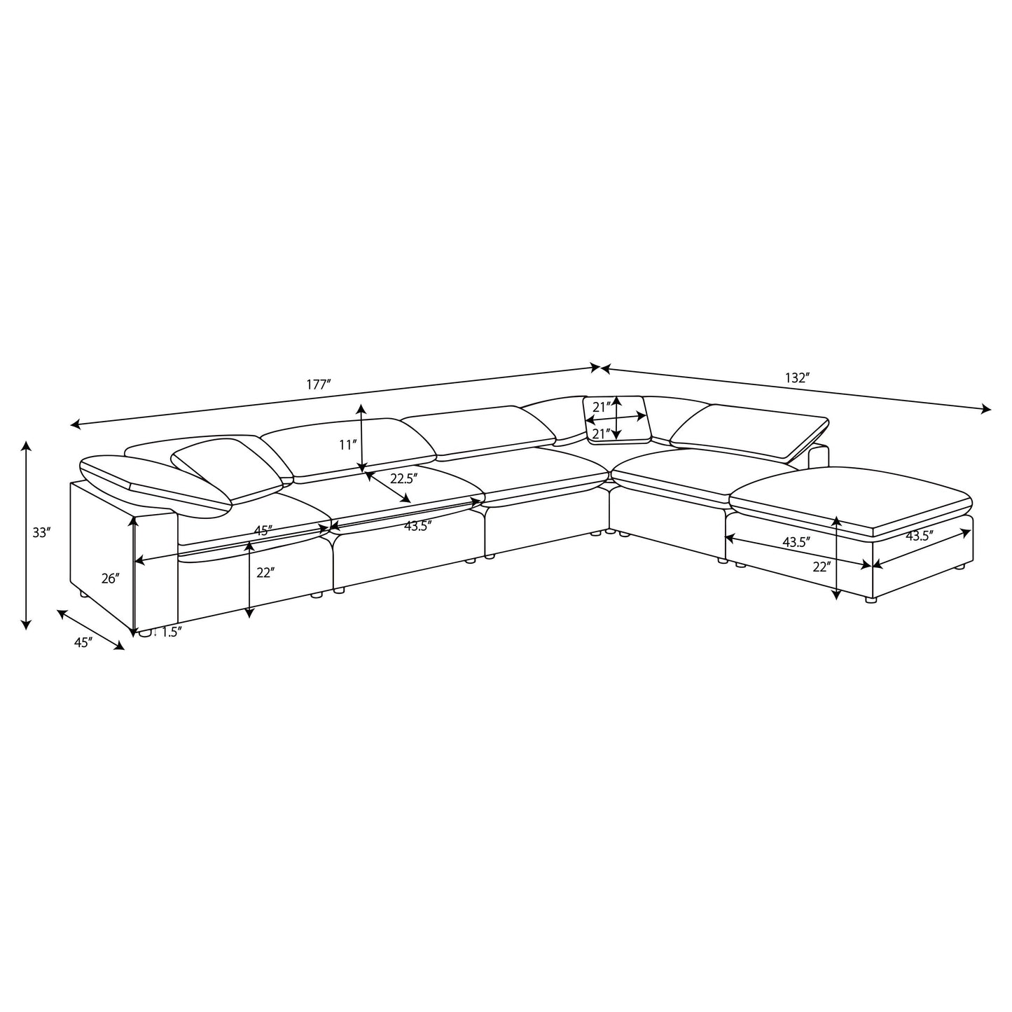 Raleigh 6-piece Boucle Upholstered Modular Sectional Grey