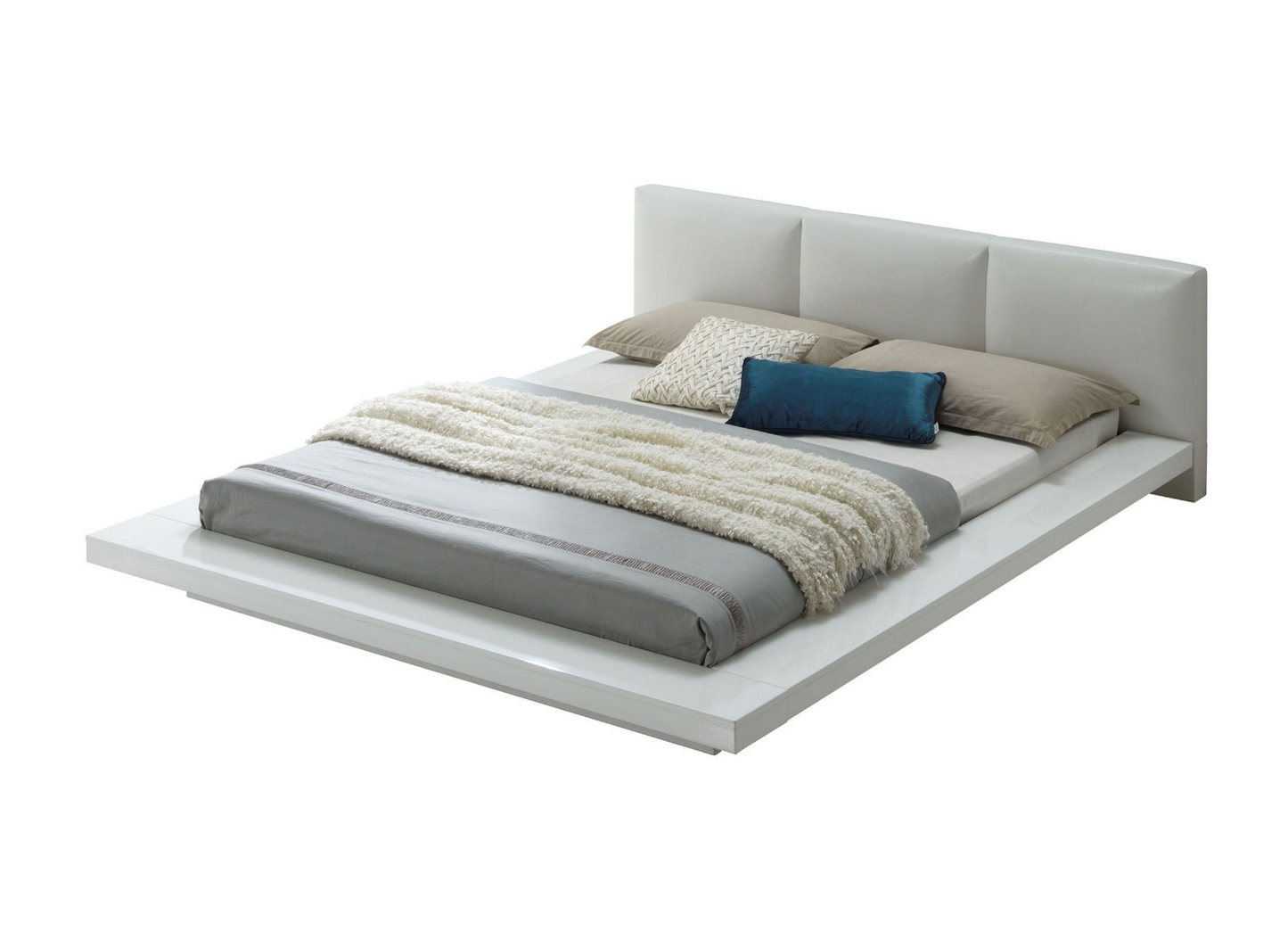 Lanide Modern White Low Profile King Bed Frame