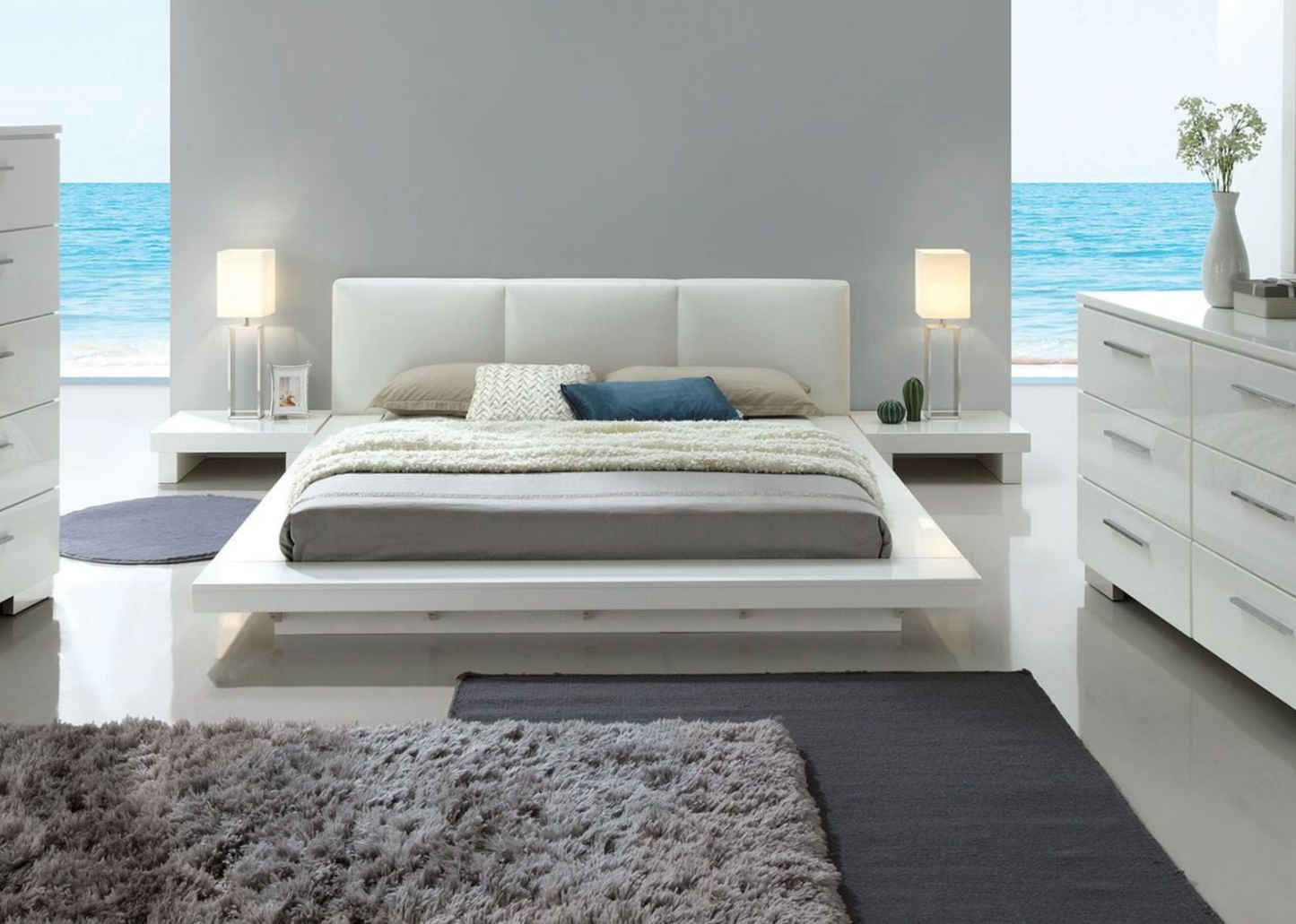 Lanide Modern White Low Profile King Bed Frame