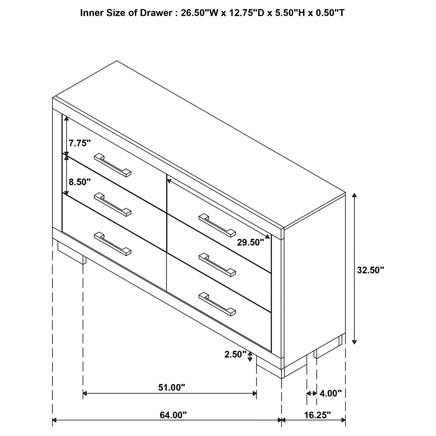 Jessica 6-drawer Dresser Cream White