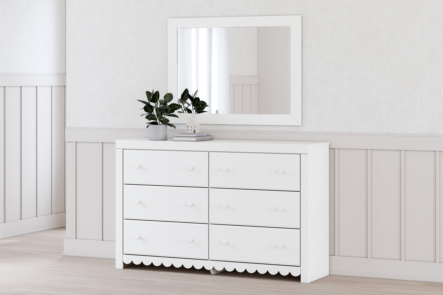 Mollviney Twin Panel Bed with Mirrored Dresser and Nightstand