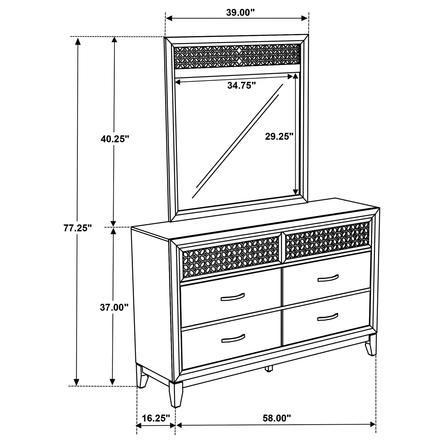 Valencia 6-drawer Dresser with Mirror Black