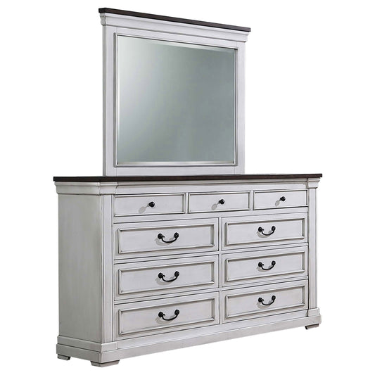 Hillcrest 9-drawer Dresser with Mirror Distressed White