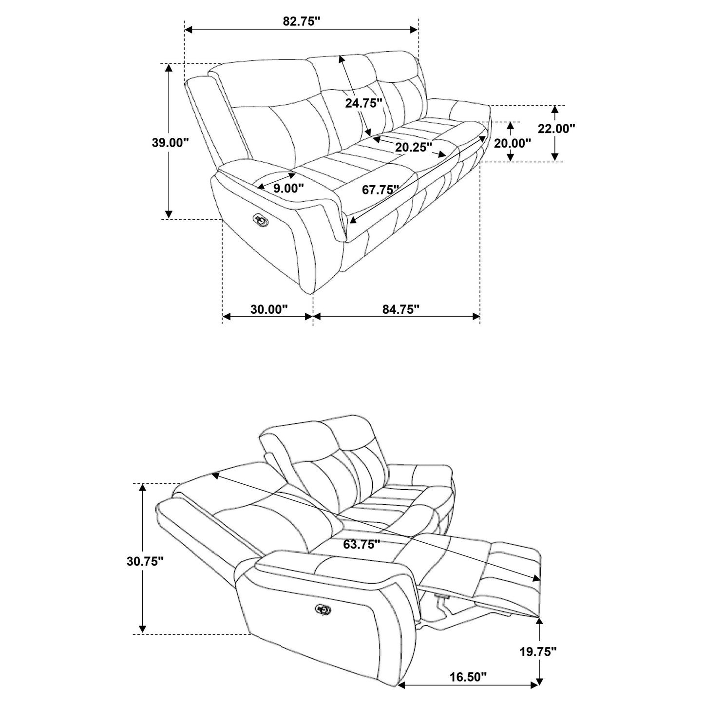 Lawrence 2-piece Upholstered Reclining Sofa Set Charcoal