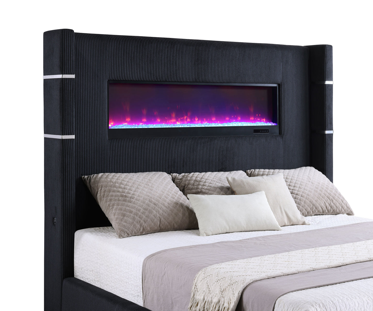 Tisdall 67-inch Upholstered Cal King Fireplace Bed Black