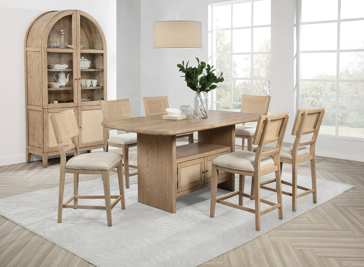 Kailani 7-piece Wood Counter Height Dining Set Beige Oak