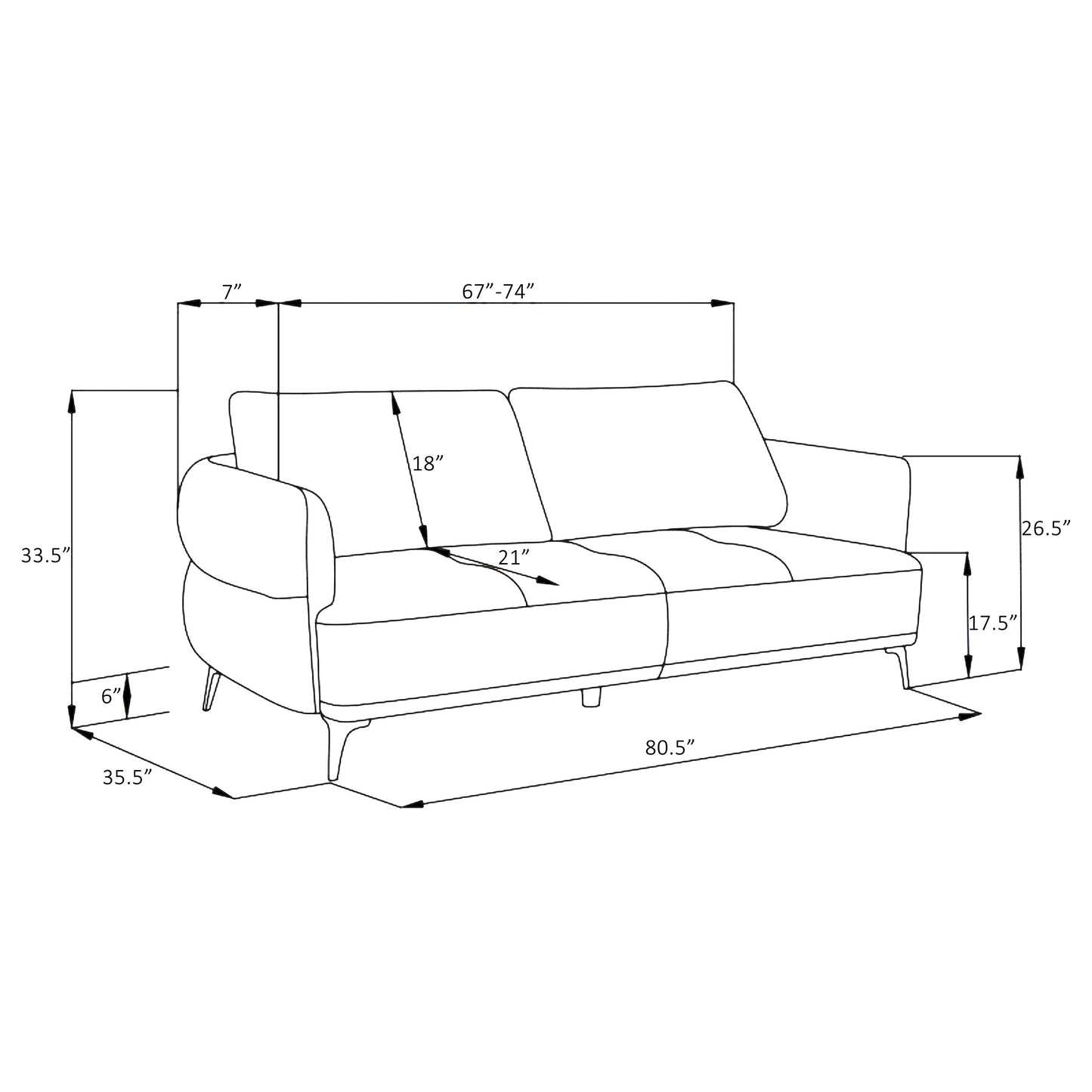 Lively Chenille Upholstered Modern Track Arm Sofa Blue