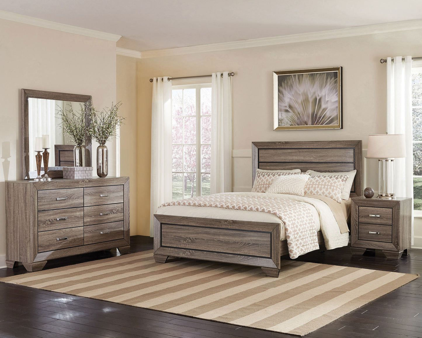 Kauffman Wood Queen Panel Bed Washed Taupe