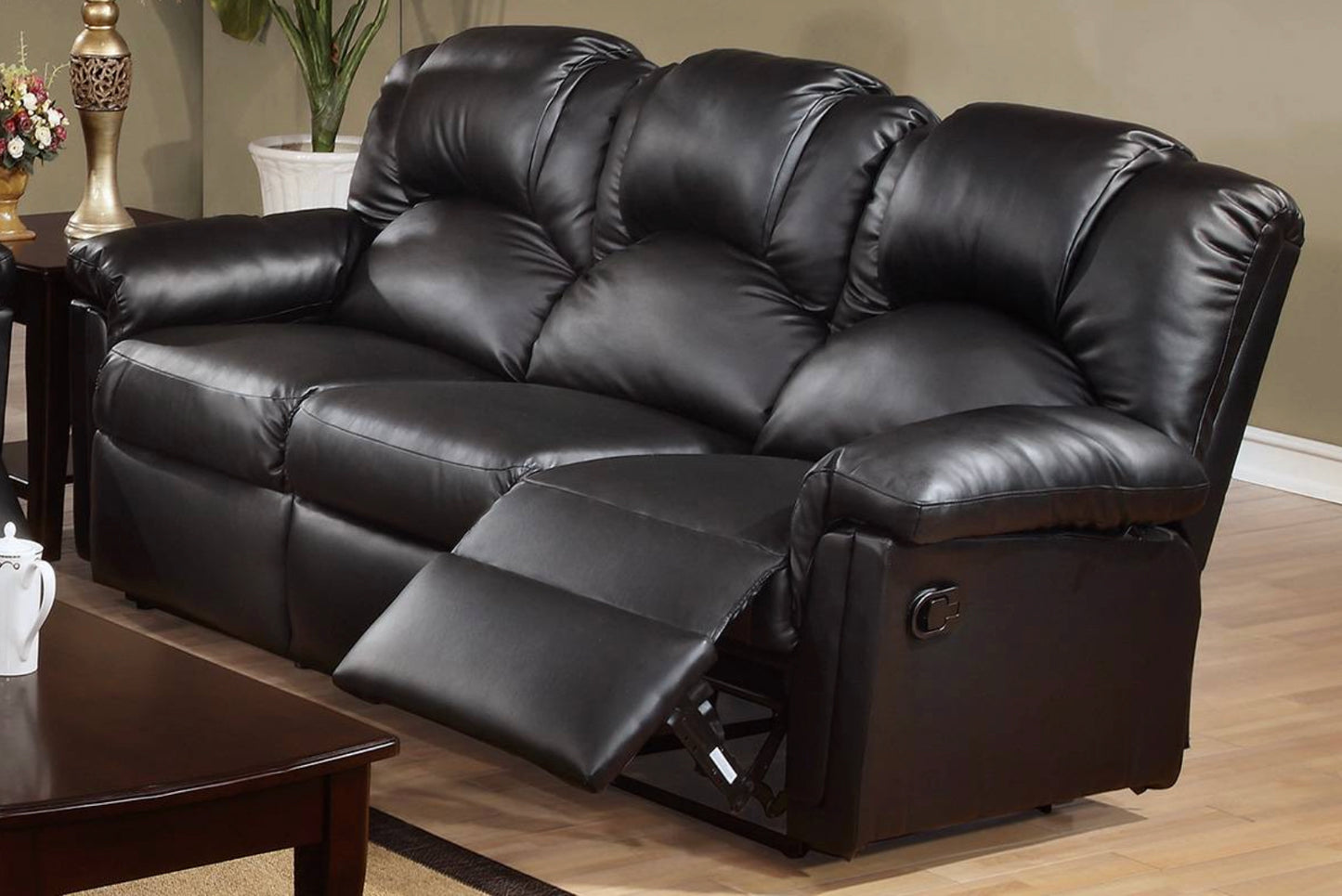 Black Bonded Leather Reclining Sofa