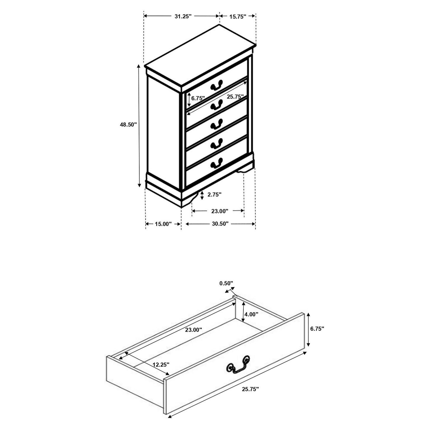 Louis Philippe 5-drawer Bedroom Chest Cappuccino