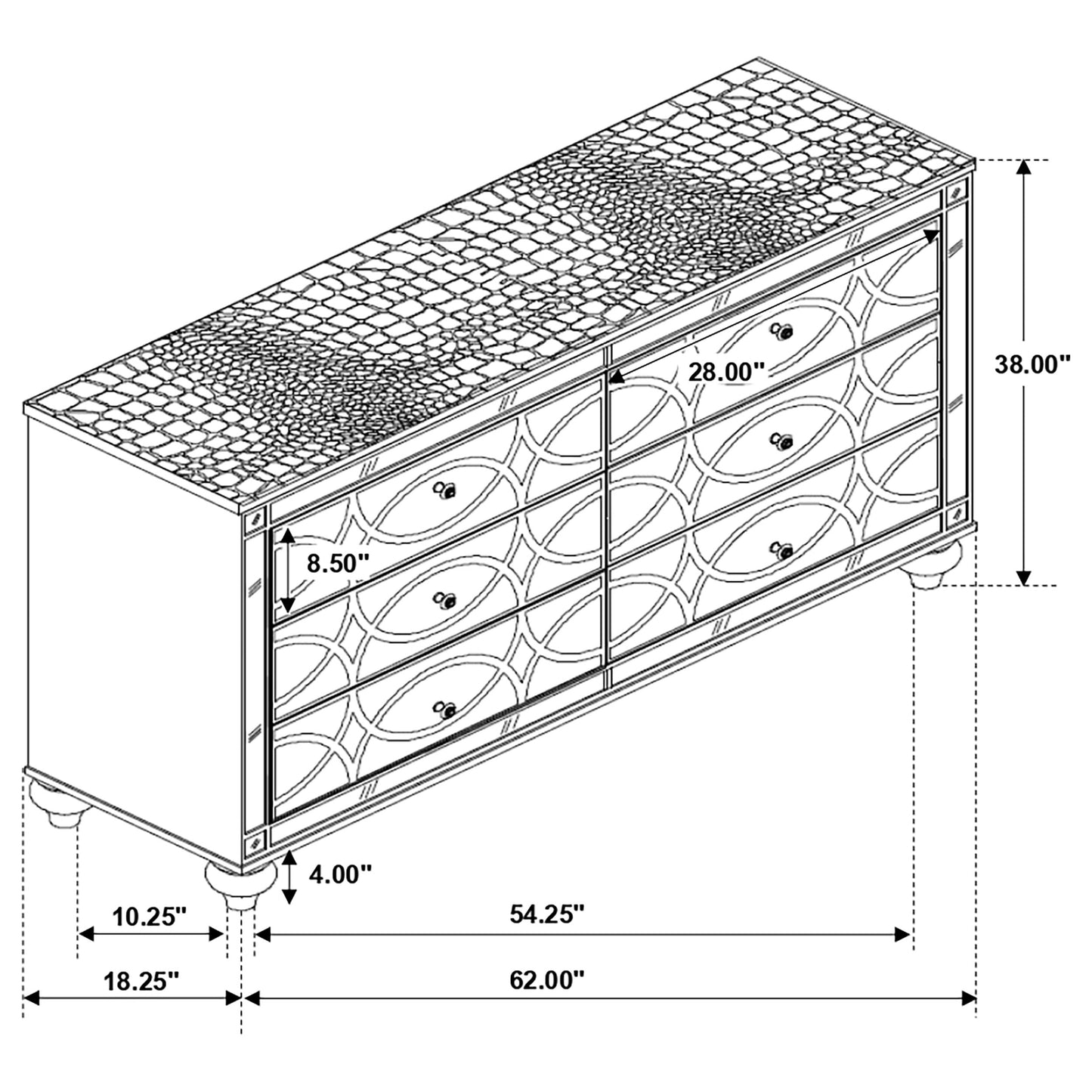 Gunnison 6-drawer Dresser Silver Metallic