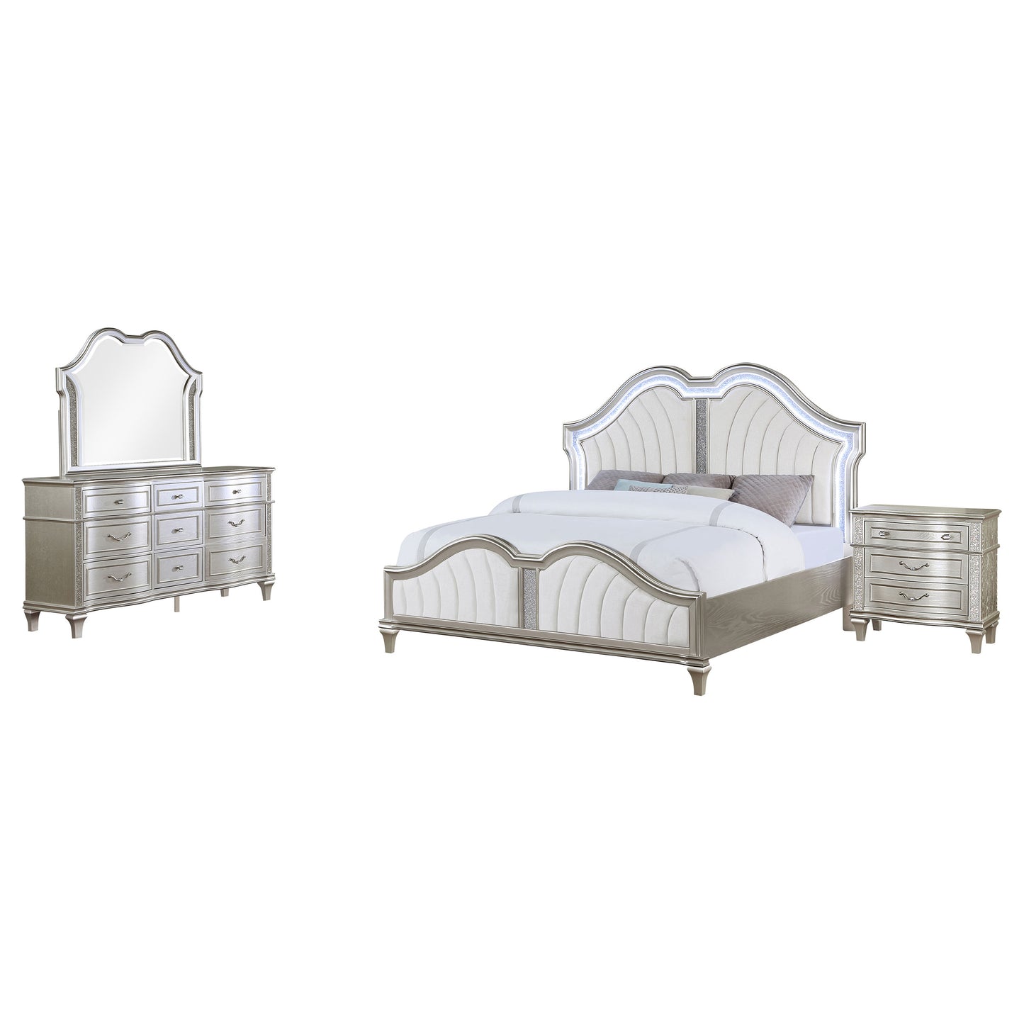 Evangeline 4-piece California King Bedroom Set Silver Oak