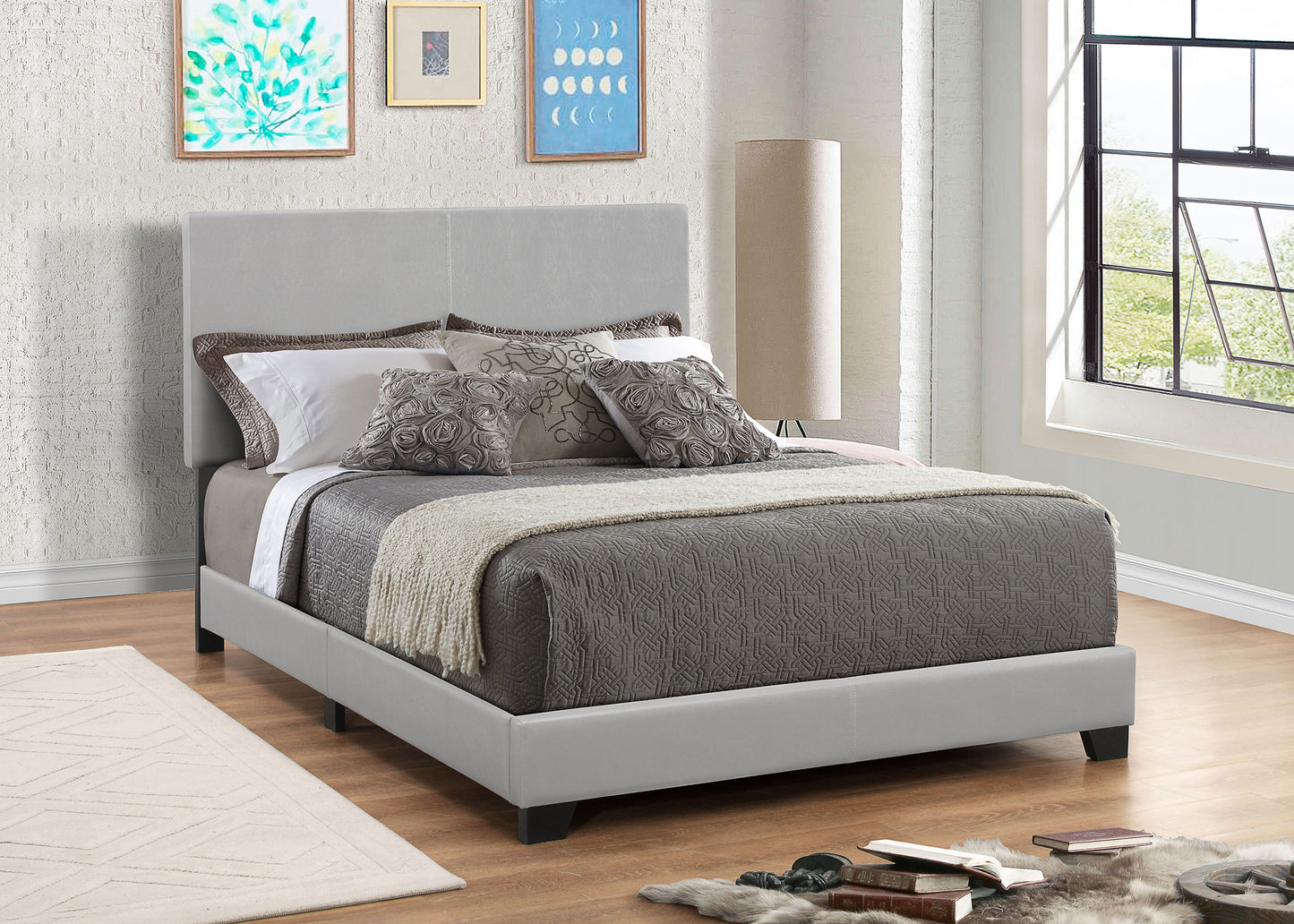 Dorian Faux Leather Upholstered Eastern King Panel Bed Grey