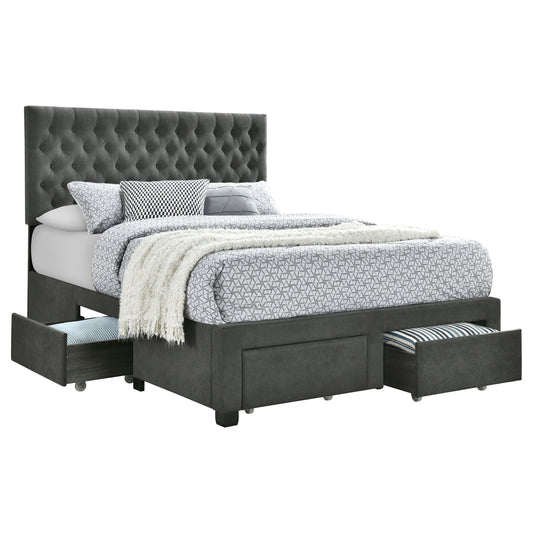 Soledad Upholstered Eastern King Storage Panel Bed Grey