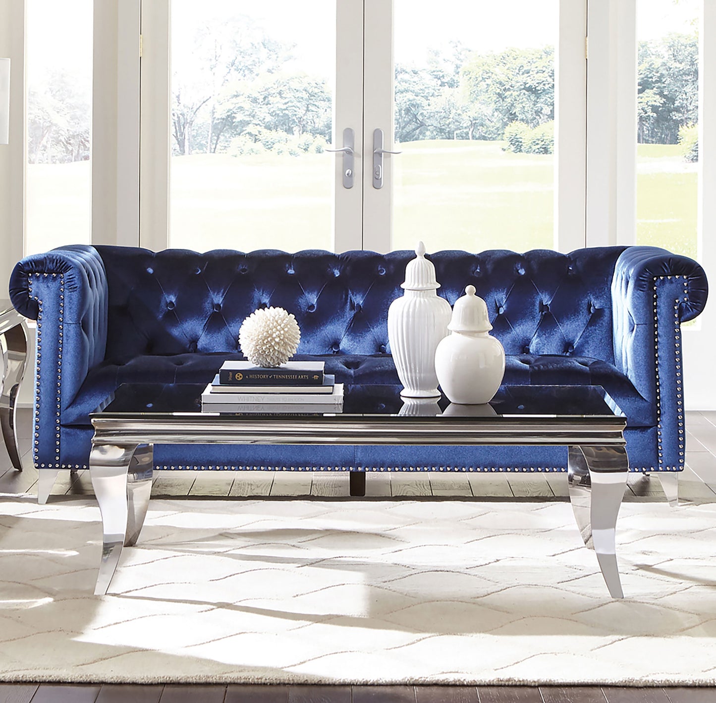 Bleker Upholstered Tuxedo Arm Tufted Sofa Blue