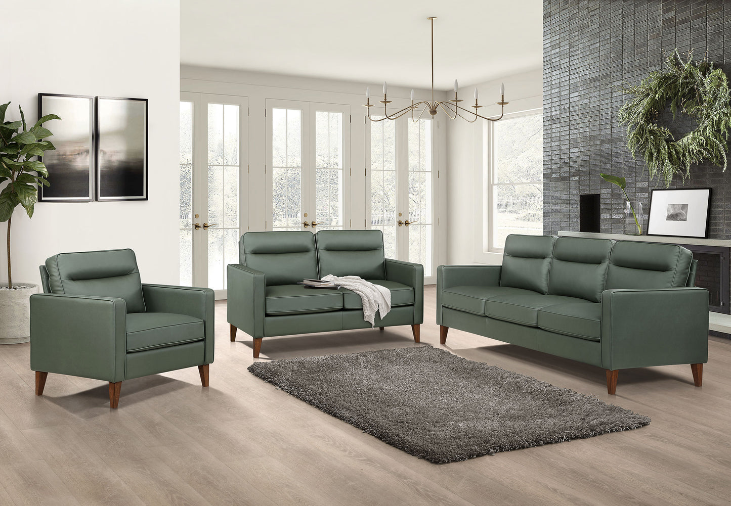 Jonah 3-piece Upholstered Track Arm Sofa Set Green