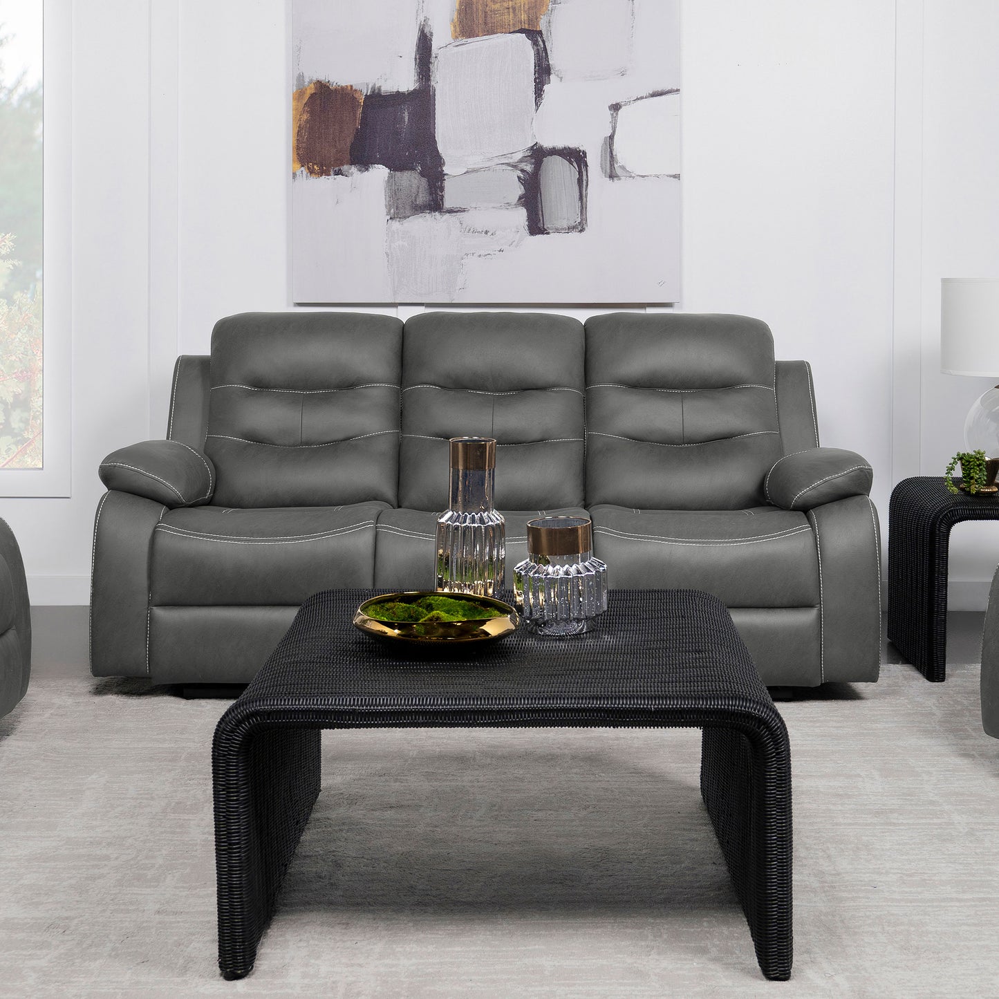 Nova Upholstered Padded Arm Reclining Sofa Dark Grey