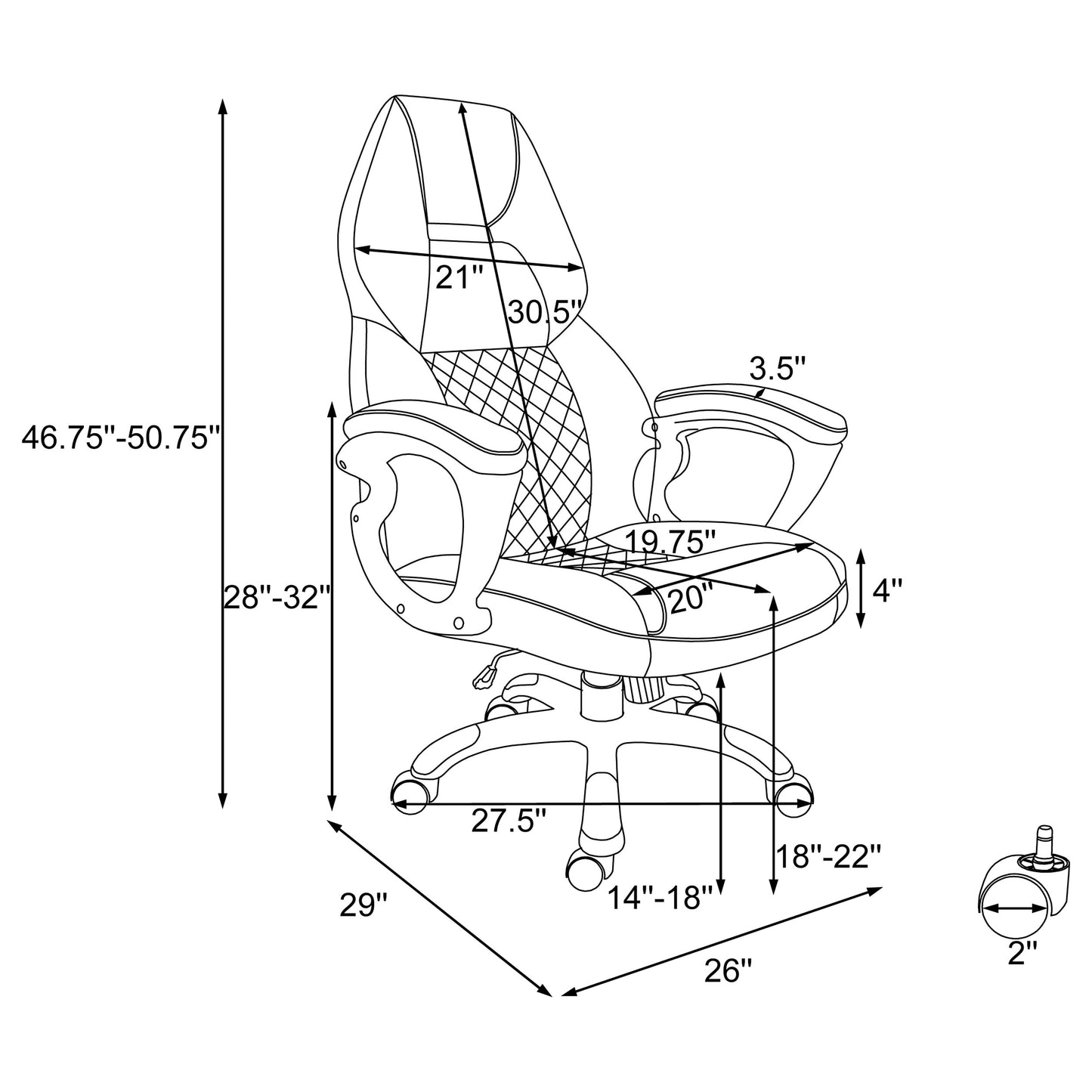 Bruce Upholstered Adjustable Home Office Desk Chair White